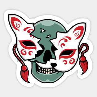 Japanese kitsune mask with skull Sticker